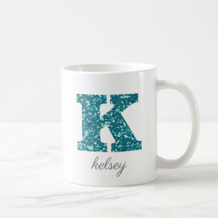 Monogram K Blue Glittery Mugg
