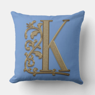Monogram K CornblommBlue Family Bröllop födelsedag Kudde