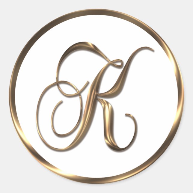 Monogram K Faux Bronze Runt Klistermärke (Framsida)