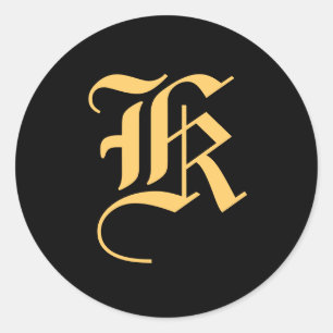 Monogram "K" Guld-Färg på svart Runt Klistermärke