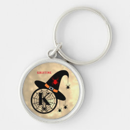 Monogram K Halloween Himlar Witch Spiders Namn Rund Silverfärgad Nyckelring