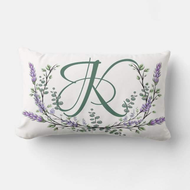 Monogram K Lavender Eucalyptus Lumbarkudde (Framsida)