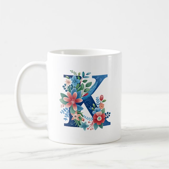 Monogram K med dekorativ blommigt Kaffemugg (Vänster)