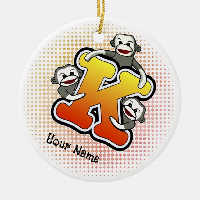 Monogram K Sock monkey Julgransprydnad Keramik (Framsidan)