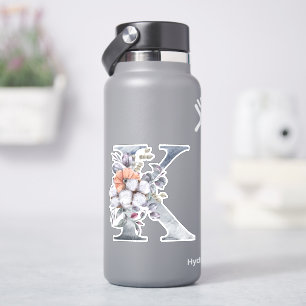 Monogram K Watercolor Blå Blommig Initial K Klistermärken