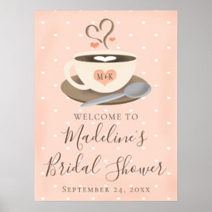 Monogram Kaffe Kopp Bröllopsdusch Välkomstskylt Poster