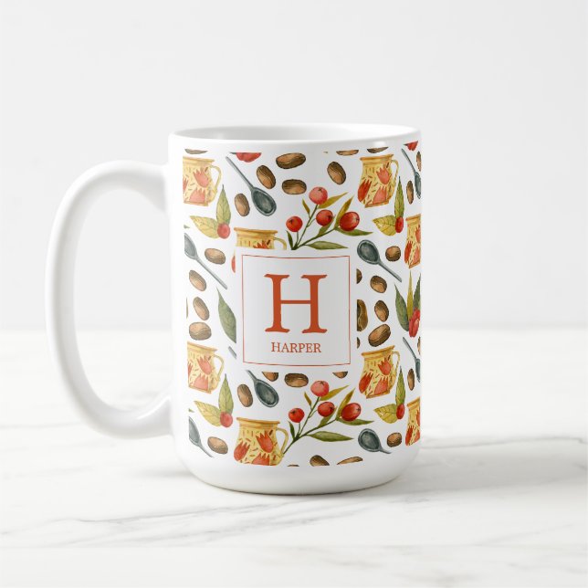Monogram kaffebönor Mönster Kaffemugg (Vänster)