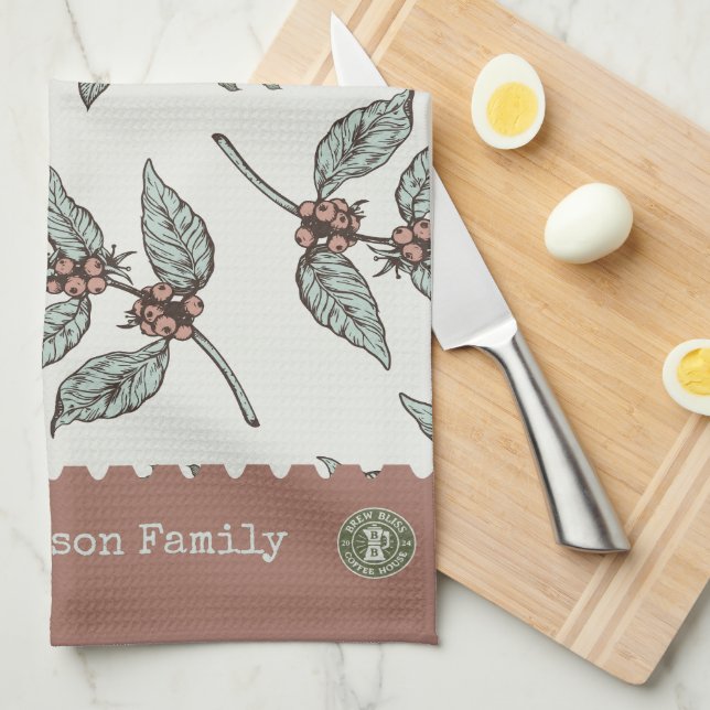 Monogram-kaffefabrik Classic mönster blue rosa Kökshandduk (Vikt i Fjärdedel)