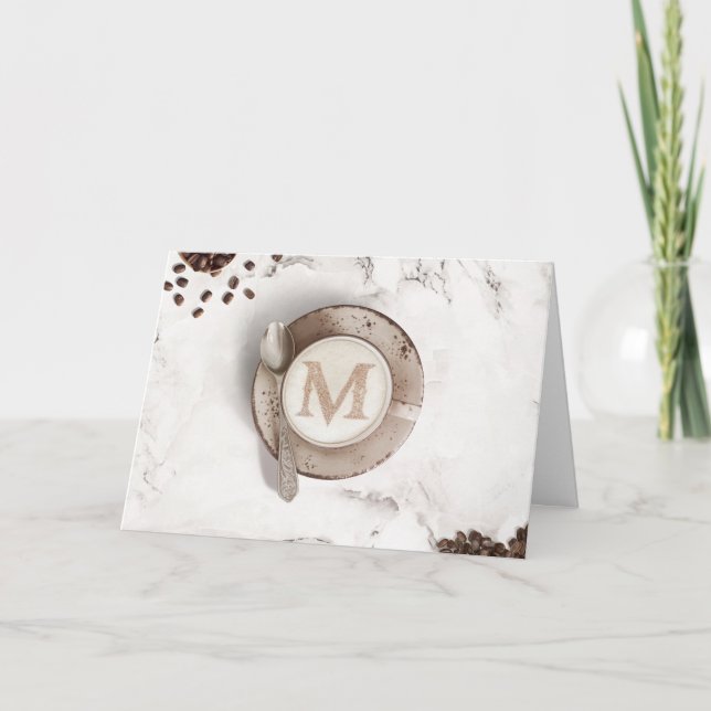 Monogram kaffelatte Art | Grattis på födelsedagen Kort (Framsida)
