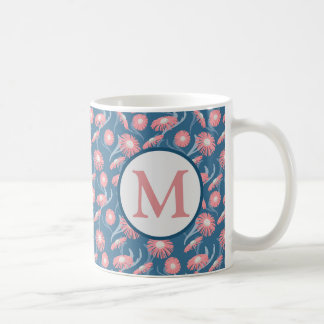 Monogram kaffemugg rosa blommor blå Mamma Kvinnor 