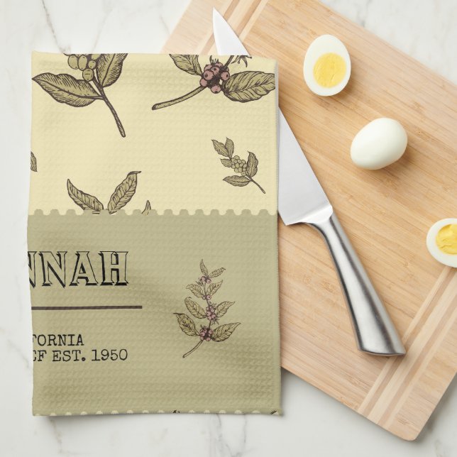 Monogram kaffeplantor, elegantens klassiska utform kökshandduk (Vikt i Fjärdedel)