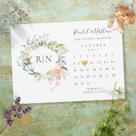 Monogram Kalender Guld Hjärtat Blommig Bröllop Spara Datumet