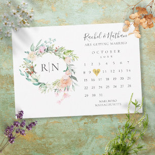 Monogram Kalender Guld Hjärtat Blommig Bröllop Spara Datumet
