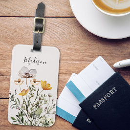 Monogram kalligrafi torkad vildblomsbukett bagagebricka