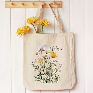 Monogram kalligrafi torkad vildblomsbukett tygkasse