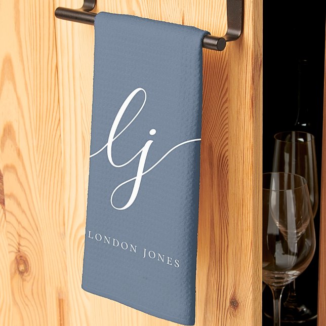 Monogram - kalligrafiskt marint skript med enkel E Kökshandduk (Skapare uppladdad)