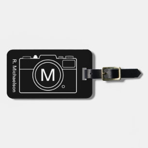 Monogram kamera Luggage Tag - svartvitt Bagagebricka