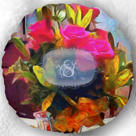 Monogram Kärlek Flowers PM0001 Rund Kudde
