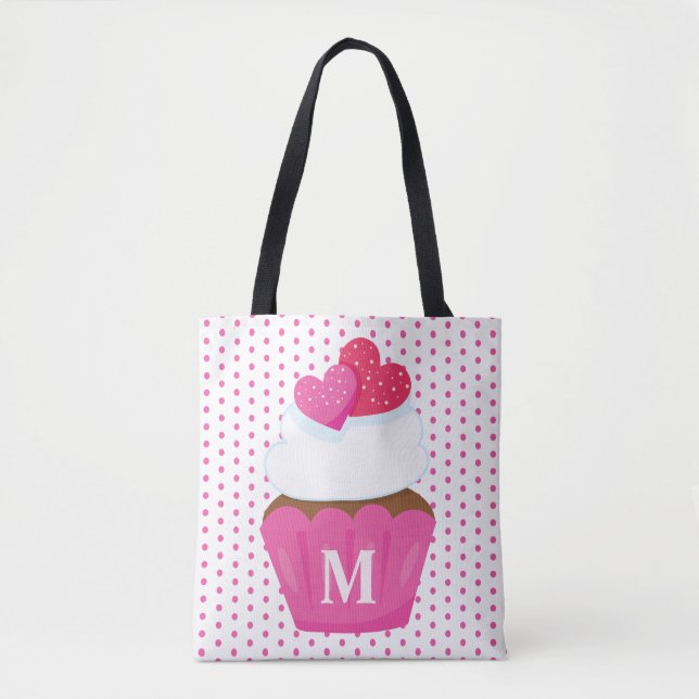 Monogram kärlek hjärta Cupcake prickig Valentine Tygkasse (Framsida)