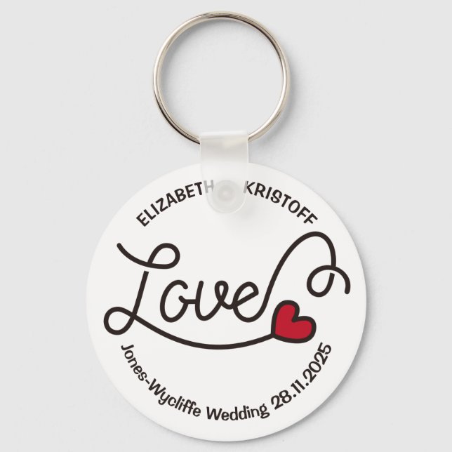Monogram Kärlek Modern Typografi Art Red Heart Nyckelring (Framsida)
