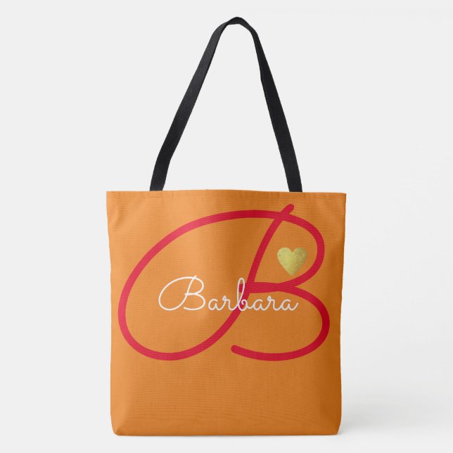 Monogram kärlek orange färg tygkasse (Framsida)