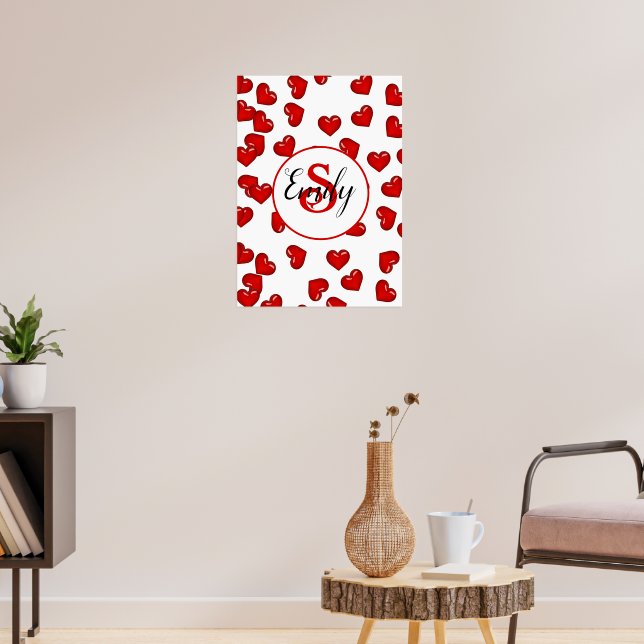 monogram kärlek Röda hjärtan mönster Poster (Vardagsrum 3)
