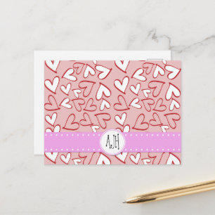 Monogram - Kärlek, Romantik, Hearts - Red Rosa Whi Vykort