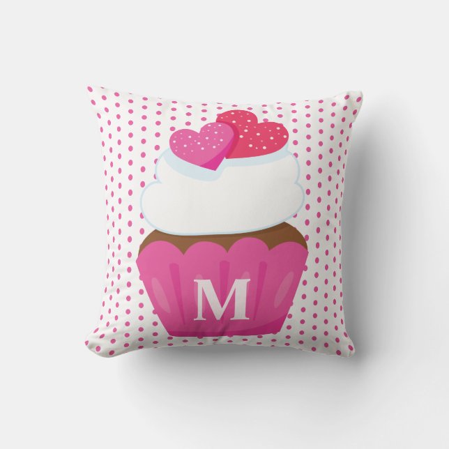 Monogram Kärlekshjärtas Cupcake Prickig Valentine Kudde (Framsida)