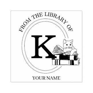 Monogram katt bok prägling Från biblioteket Stämpel