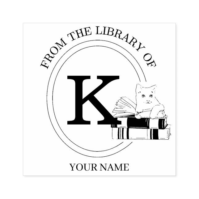 Monogram katt bok prägling Från biblioteket  Stämpel (Tryck)