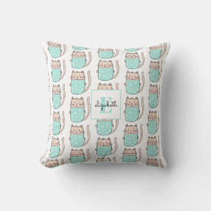 Monogram kattmönster Namngiven baby Kudde