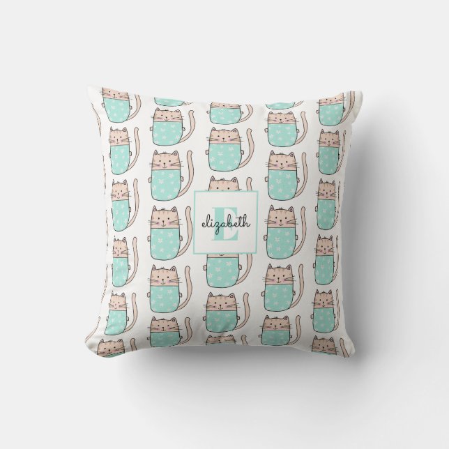 Monogram kattmönster Namngiven baby Kudde (Framsida)