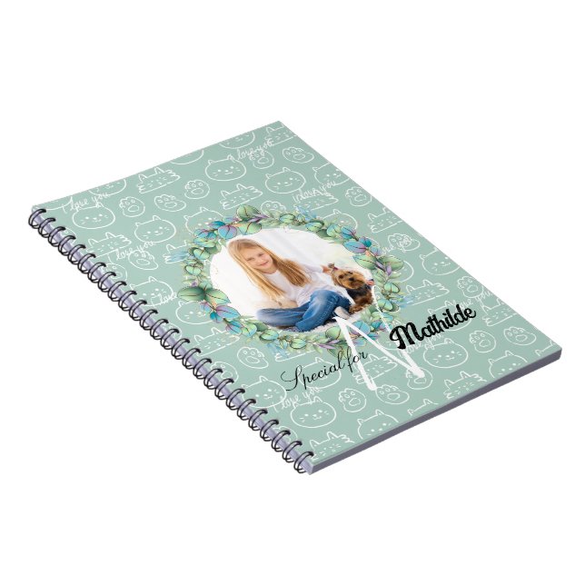 Monogram Kattmönster Personliga dina barns foto Anteckningsbok (Högra Sidan)