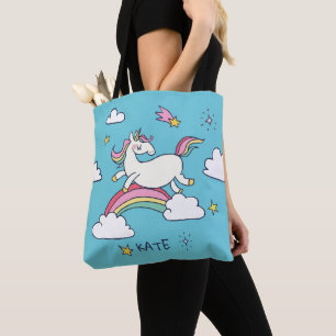 Monogram. Kawaii Cute Doodle Rainbow Unicorn Tygkasse