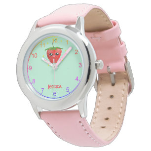 Monogram kawaii-jordgubbar på turkos armbandsur