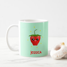 Monogram kawaii-jordgubbar på turkos kaffemugg