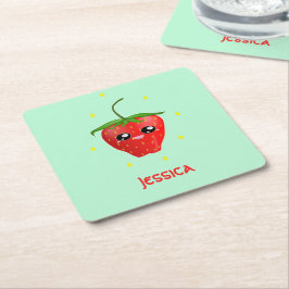 Monogram kawaii-jordgubbar på turkos underlägg papper kvadrat