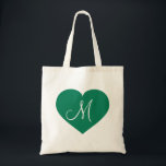 Monogram Kelly Grönt Heart Tygkasse<br><div class="desc">Den här tote-väskan har ett hjärta av grönt av gelégodis med en vit monograminledning i mitten. Anpassa genom att ändra storlek på gröntens hjärta och/eller anpassa text/monogram. Underbar gåva.</div>