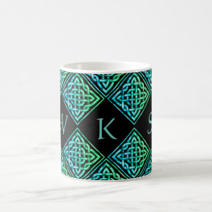 Monogram keltisk blå Grönt 3 Brev Mugg
