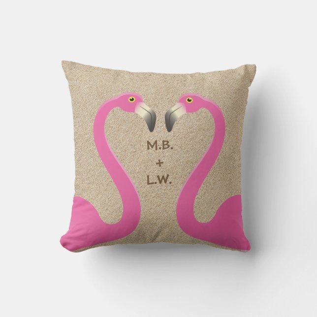 Monogram Kissing Flamingo Beach Sand Pillow Utomhuskudde (Framsida)