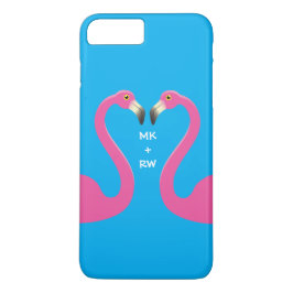 Monogram Kissing Flamingos iPhone 7 Plus Blue