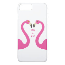Monogram Kissing Flamingos iPhone 7 Plus White