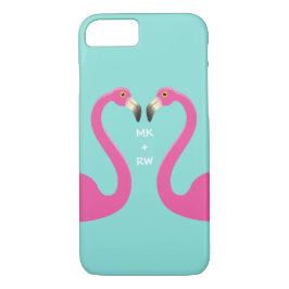 Monogram Kissing Flamingos iPhone 7-turkos