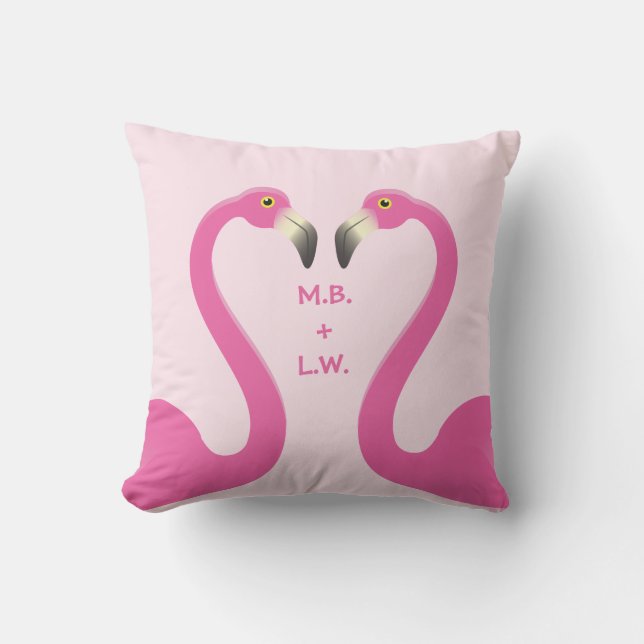 Monogram Kissing Flamingos Rosa utomhus Pillow Utomhuskudde (Framsida)
