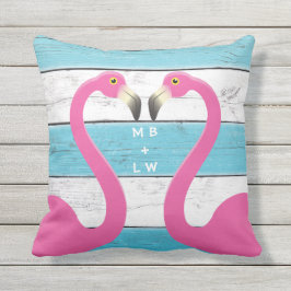 Monogram Kissing Flamingos Turkvoise Pillow Utomhuskudde