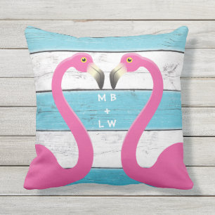 Monogram Kissing Flamingos Turkvoise Pillow Utomhuskudde