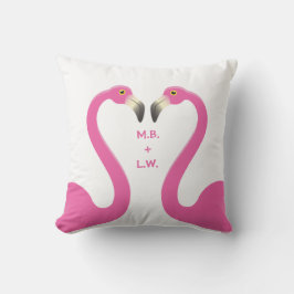 Monogram Kissing Flamingos White Exdoor Pillow Kudde