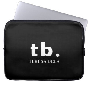Monogram Klassisk Elegant Minimal Svart och Vit Laptop Fodral
