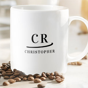 Monogram Klassisk Elegant Minimalistisk Svart Vit Kaffemugg