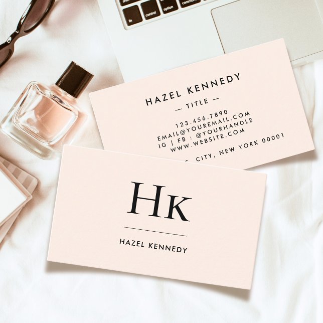 Monogram | Klassisk  Rosa Guld Enkel Elegant Visitkort (Skapare uppladdad)